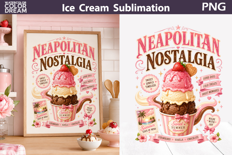 Neapolitan Ice Cream Art | Summer Wall Decor