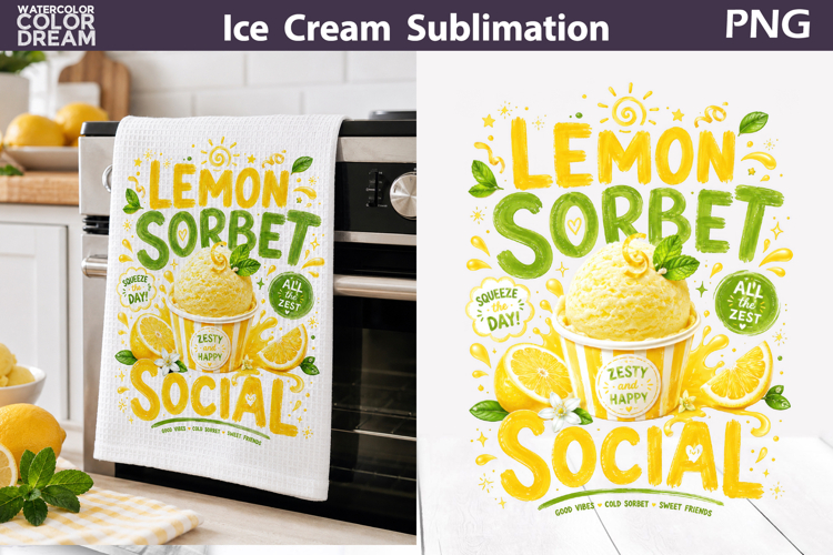 Lemon Sorbet Clipart | Ice Cream Towel Sublimation