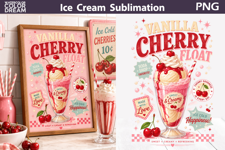 Vanilla Cherry Ice Cream | Retro Wall Decor