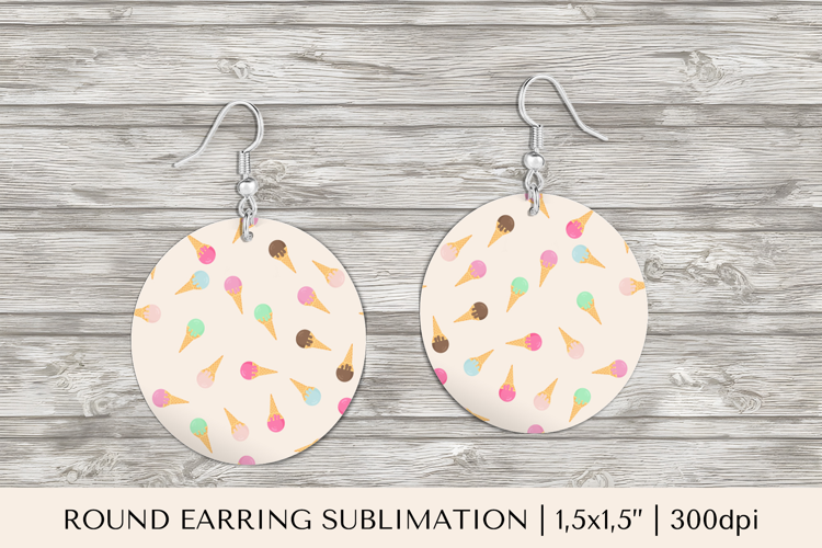 Ice cream earrings sublimation. Summer round design 01