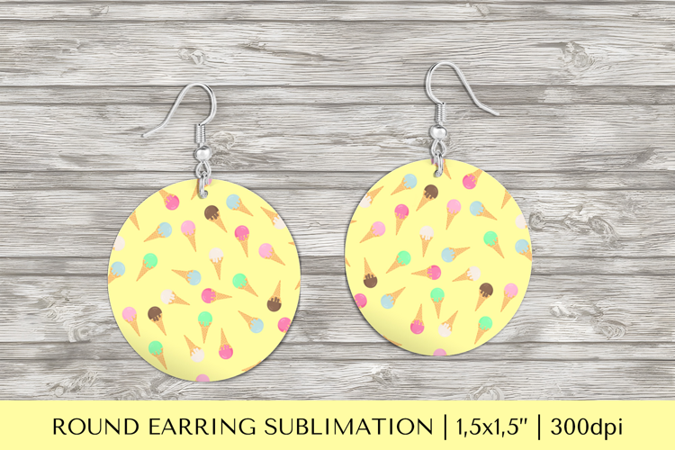 Ice cream earrings sublimation. Summer round design 02