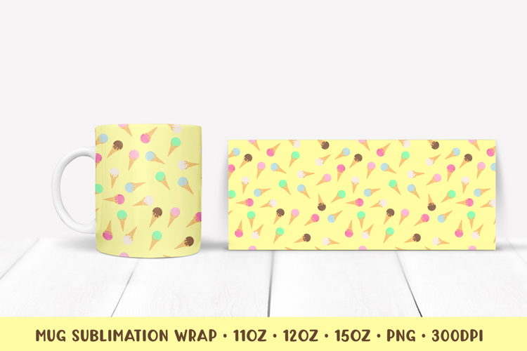 Ice Cream Mug Sublimation Design. Cute Summer Mug Wrap 002