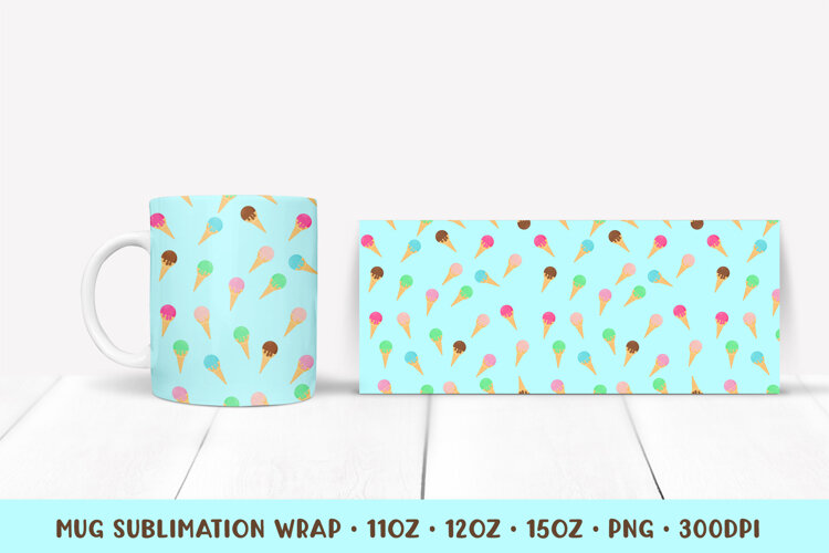 Ice Cream Mug Sublimation Design. Cute Summer Mug Wrap 003 example image 1