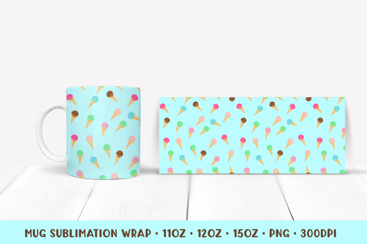 Ice Cream Mug Sublimation Design. Cute Summer Mug Wrap 003