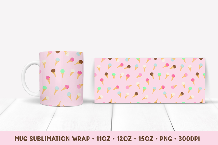 Ice Cream Mug Sublimation Design. Cute Summer Mug Wrap 004