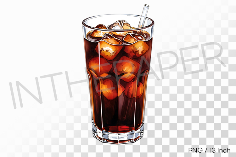 Chilled refreshing Iced Americano glass PNG coffee drink art