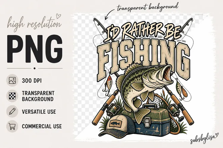 Fishing png, Father's Day Sublimation, I'd Rather Be Fishing