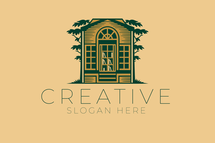 Vintage Bookstore House Logo