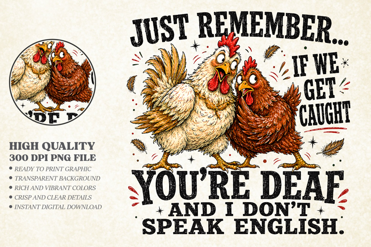 If We Get Caught You Are Deaf PNG - Funny Chicken Design