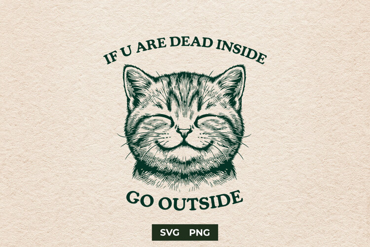 Sarcastic Cat Dead Inside Go Outside Meme SVG File example image 1