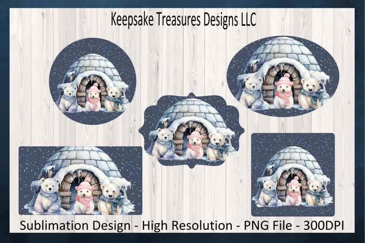 Igloo and Polar Bear Christmas Ornaments, Sublimation PNG example image 1