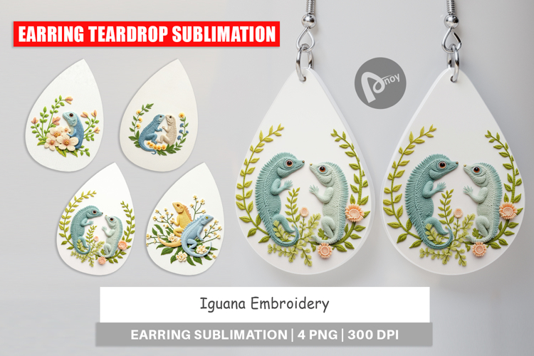 Earring Iguana Embroidery