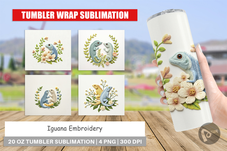 Tumbler Iguana Embroidery