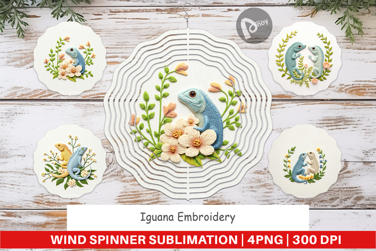 Wind Spinner Iguana Embroidery