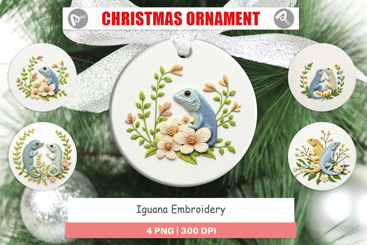 Ornament Iguana Embroidery