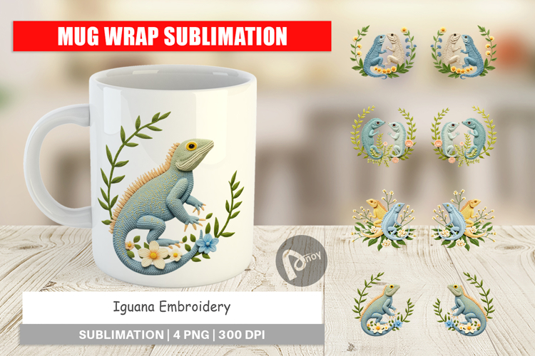 Mug Wrap Iguana Embroidery