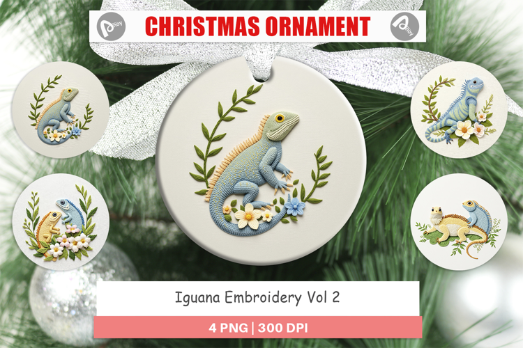 Ornament Iguana Embroidery