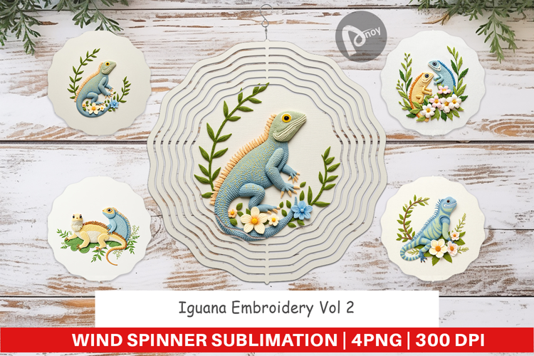 Wind Spinner Iguana Embroidery