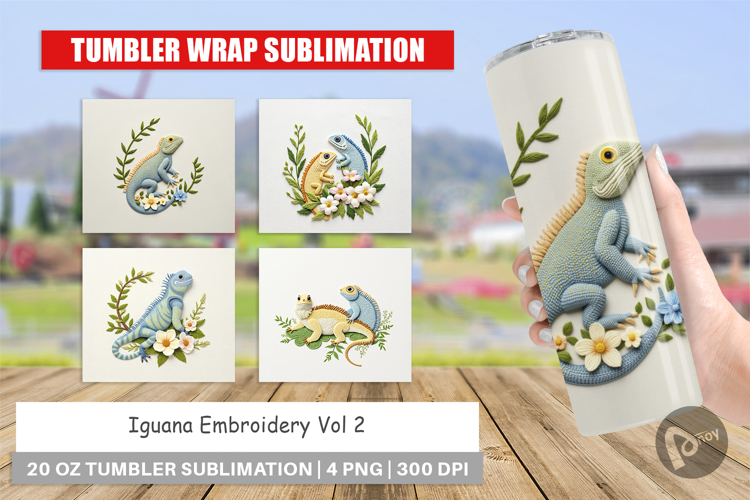 Tumbler Iguana Embroidery