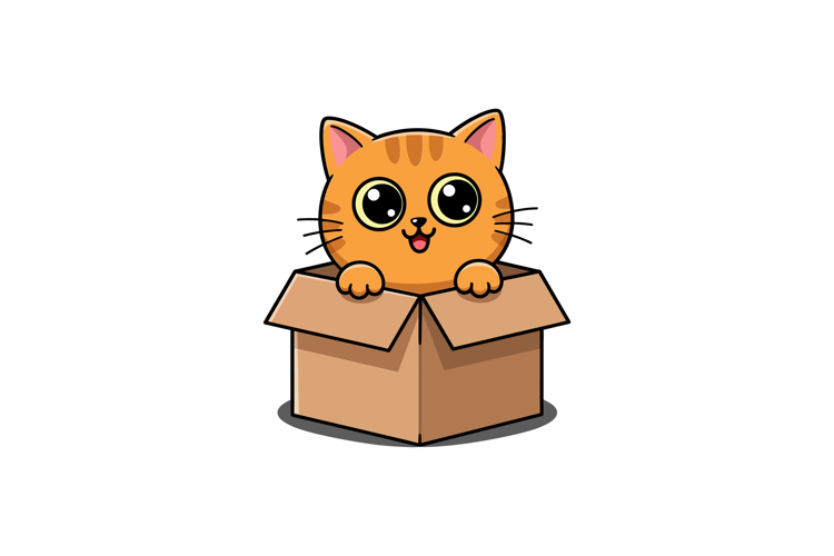 Cute orange cat peeking out of a cardboard box in vector art