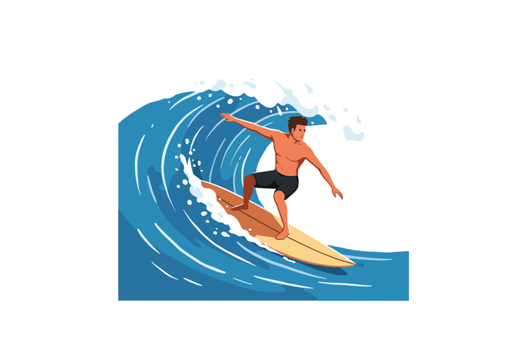 Surfer riding a wave in flat design style vector art