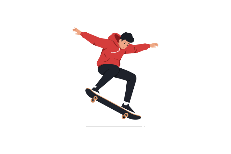Skateboarder performing a trick in a flat vector illustratio