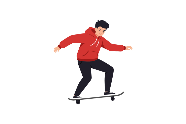 Skater performing tricks in a flat minimal style vector illu