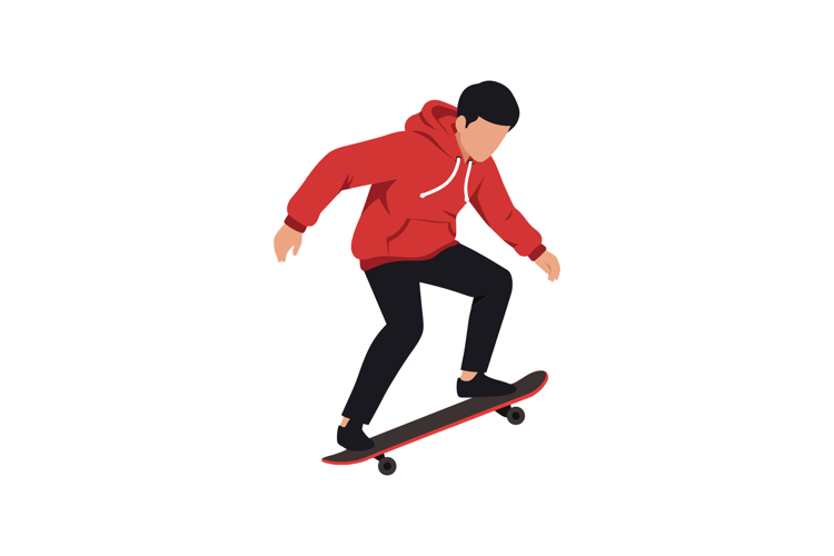 Skateboarder performing tricks in flat design vector art sty