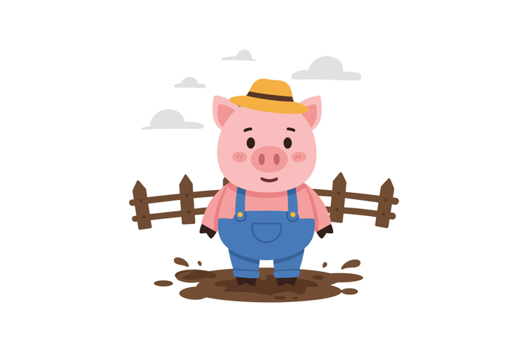 Cute pig character wearing a hat in flat vector art style il