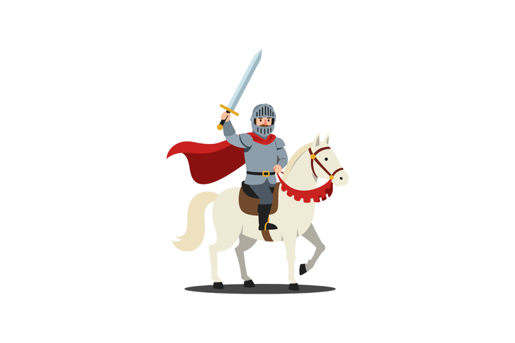 Knight on horseback in dynamic pose showcasing flat design s