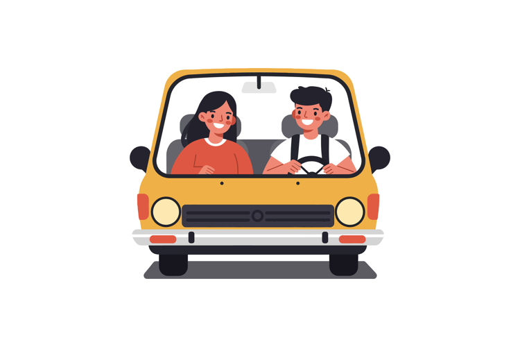 Car passengers enjoying a lively conversation in a bright fl