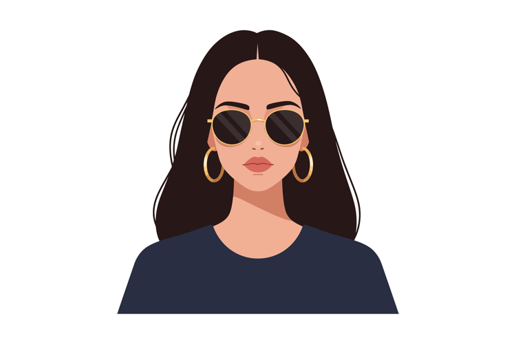 Stylish woman with sunglasses in flat modern design showcasi