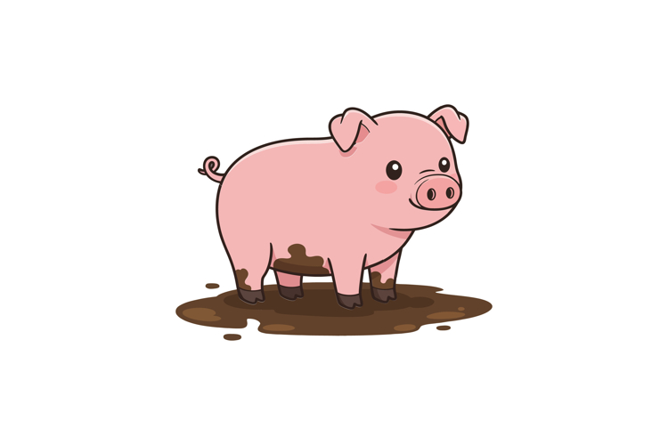 Cute cartoon pig character in flat design style vector art