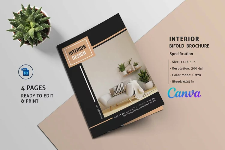 Interior Design Brochure Template. Psd & Canva