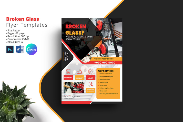 Auto Glass Service Flyer Template. Canva, Word & Psd