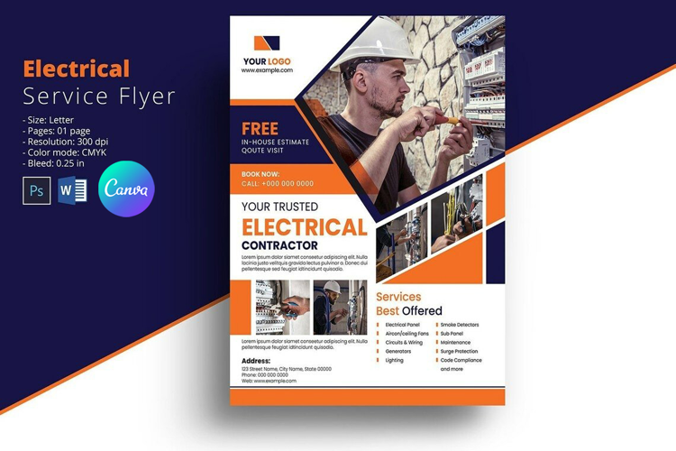 Electrical Services Flyer Template. Canva, Psd & Word