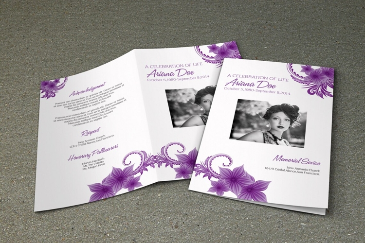 Purple Flower Funeral Program Template