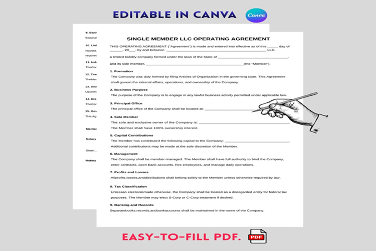 Printable Single Member LLC Operating Agreement