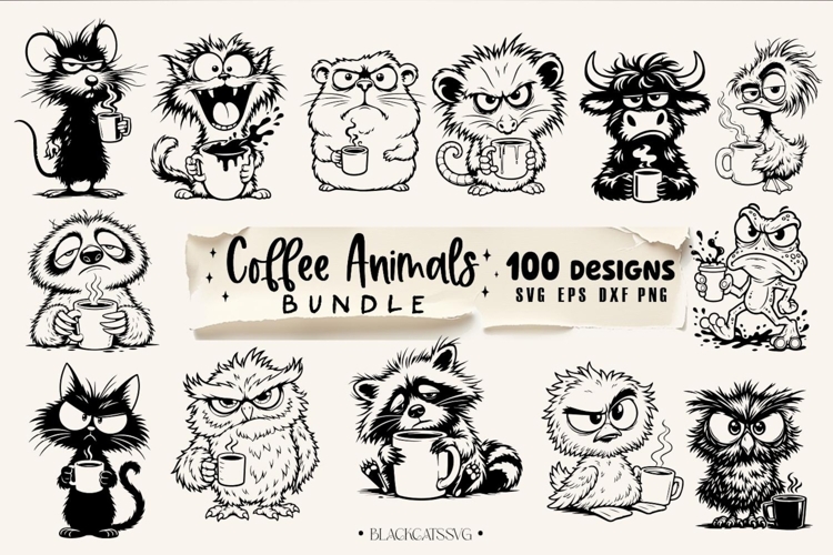 Coffee animals clipart Bundle 100 designs SVG, Funny animals