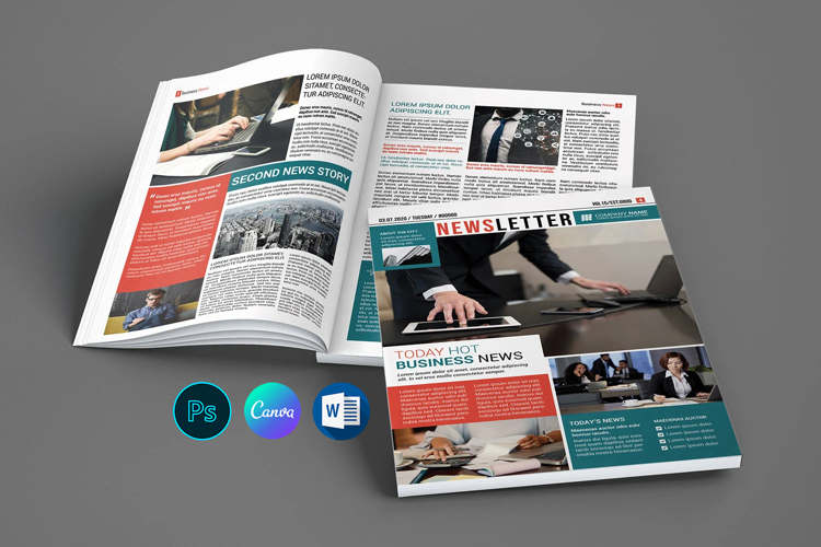 Business Newsletter Template, Canva, Ms Word and Photoshop