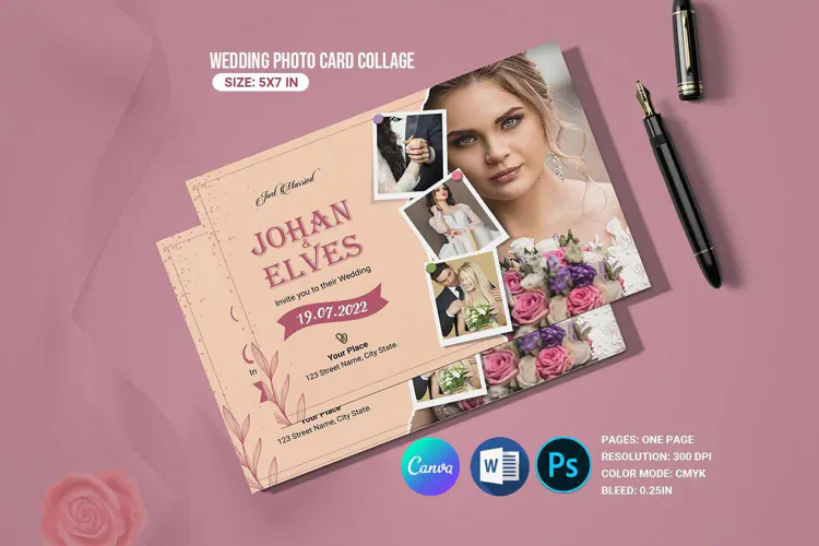 Wedding Photo Collage Invitation. Canva, Ms Word & Photoshop