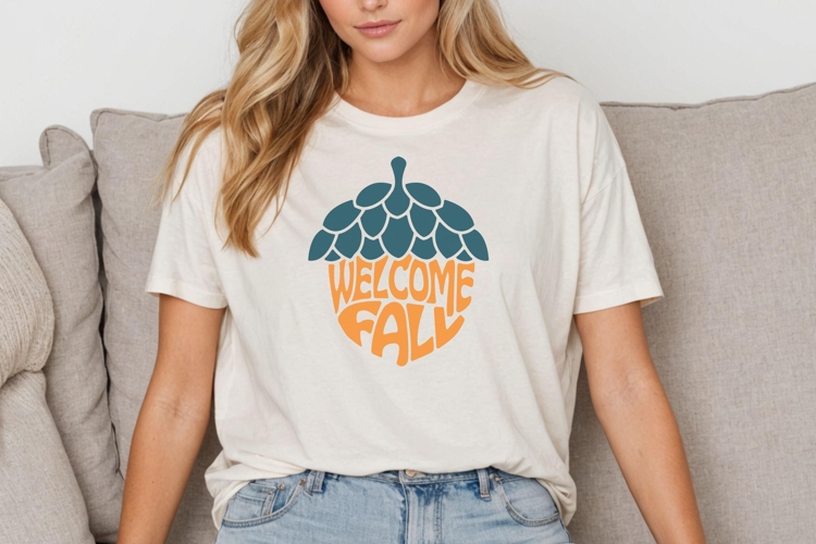 Welcome Fall word art in the shape of an Acorn SVG cut file