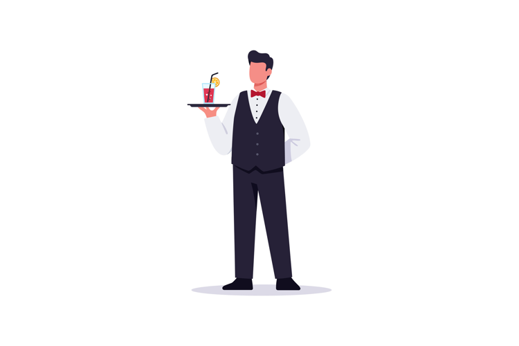 Waiter serving a refreshing drink in flat and minimal style