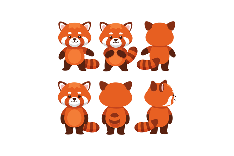 Cute red panda character design in flat style showcasing mul