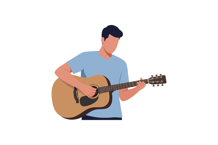 Person playing acoustic guitar in a minimal flat design styl