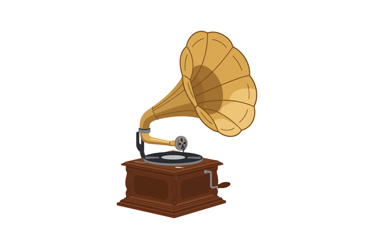 Vintage gramophone design in flat style showcasing detailed
