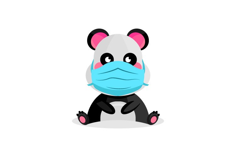 Illustration cartoon little animal panda wearing mask