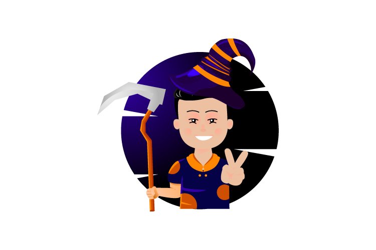 Illustration design boy with witch theme costume