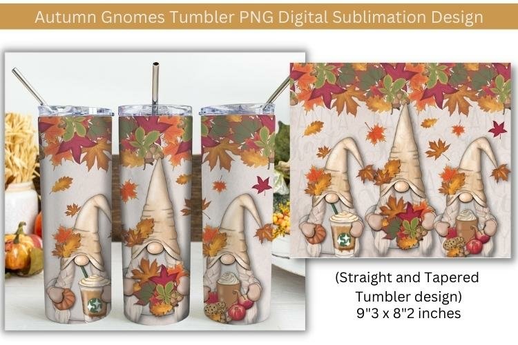 Autumn Gnomes Tumbler PNG Digital Sublimation Design
