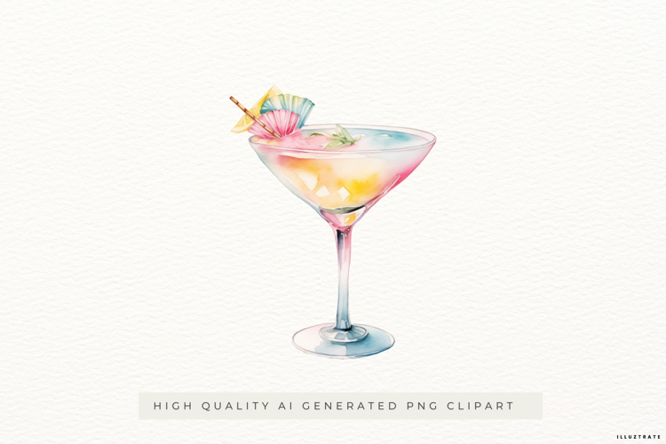 Cocktail Drink Clipart PNG, Summer Beverage Watercolor